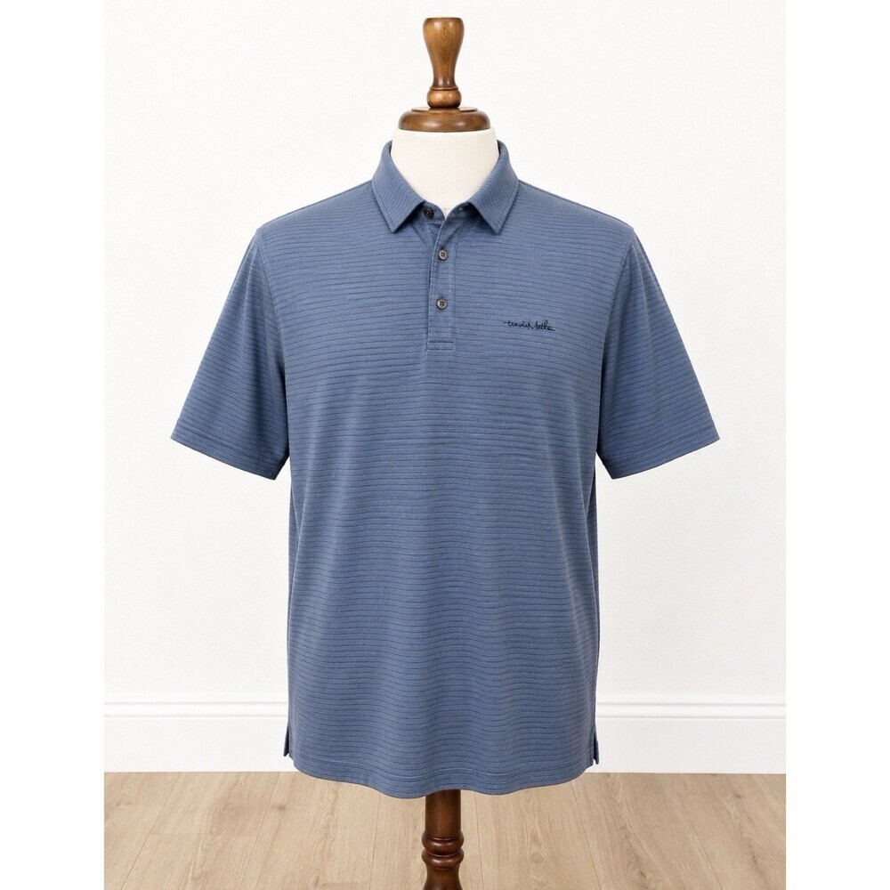 Travis Matthew Polo Shirt XXL Blue Gray Fine Horizontal Stripe Golf Casual